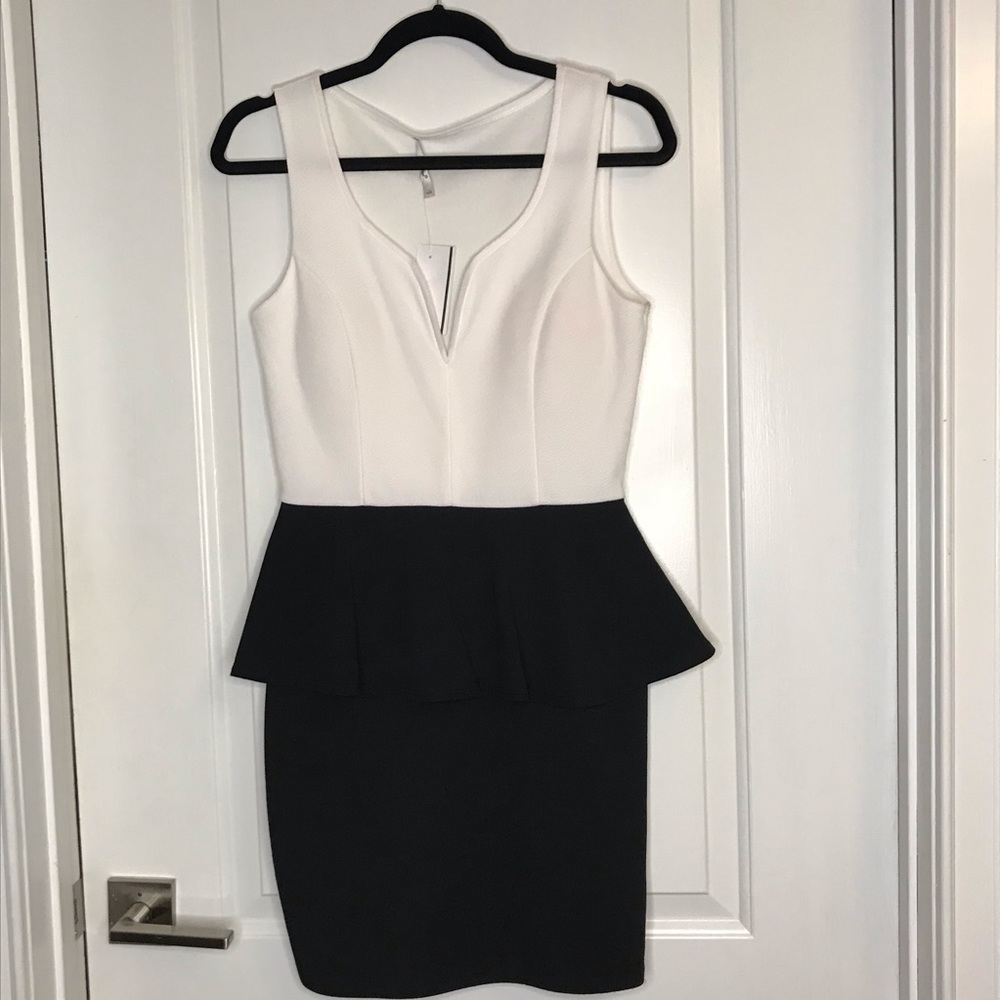 NWT White and Black Peplum Dress